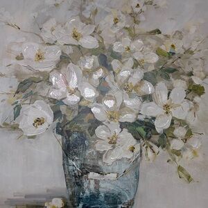 Floral Canvas Art with White Blossoms